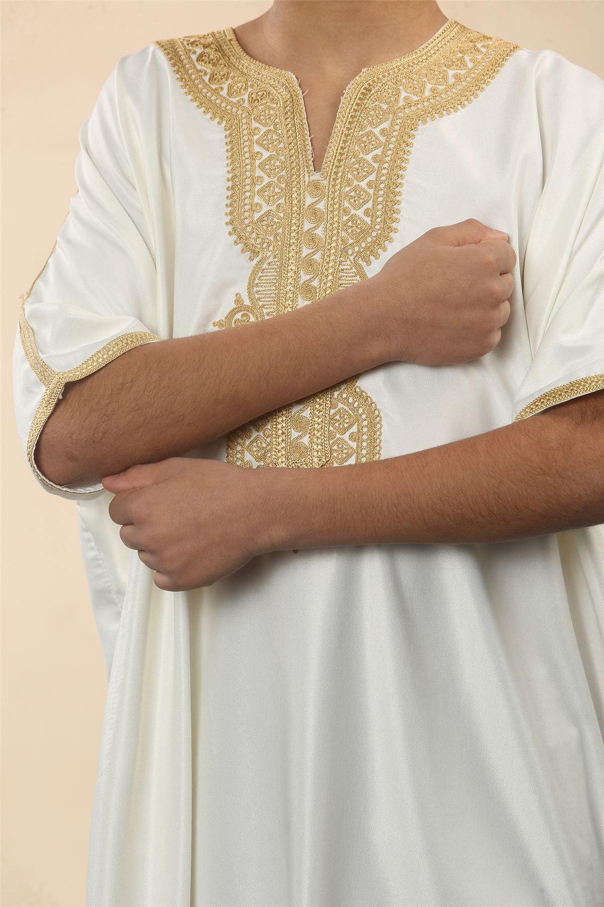 Boys Moroccan Thobe Gandoura Short Sleeve Jubba Islamic Clothing Kaftan Eid Robe Arab Embroidery