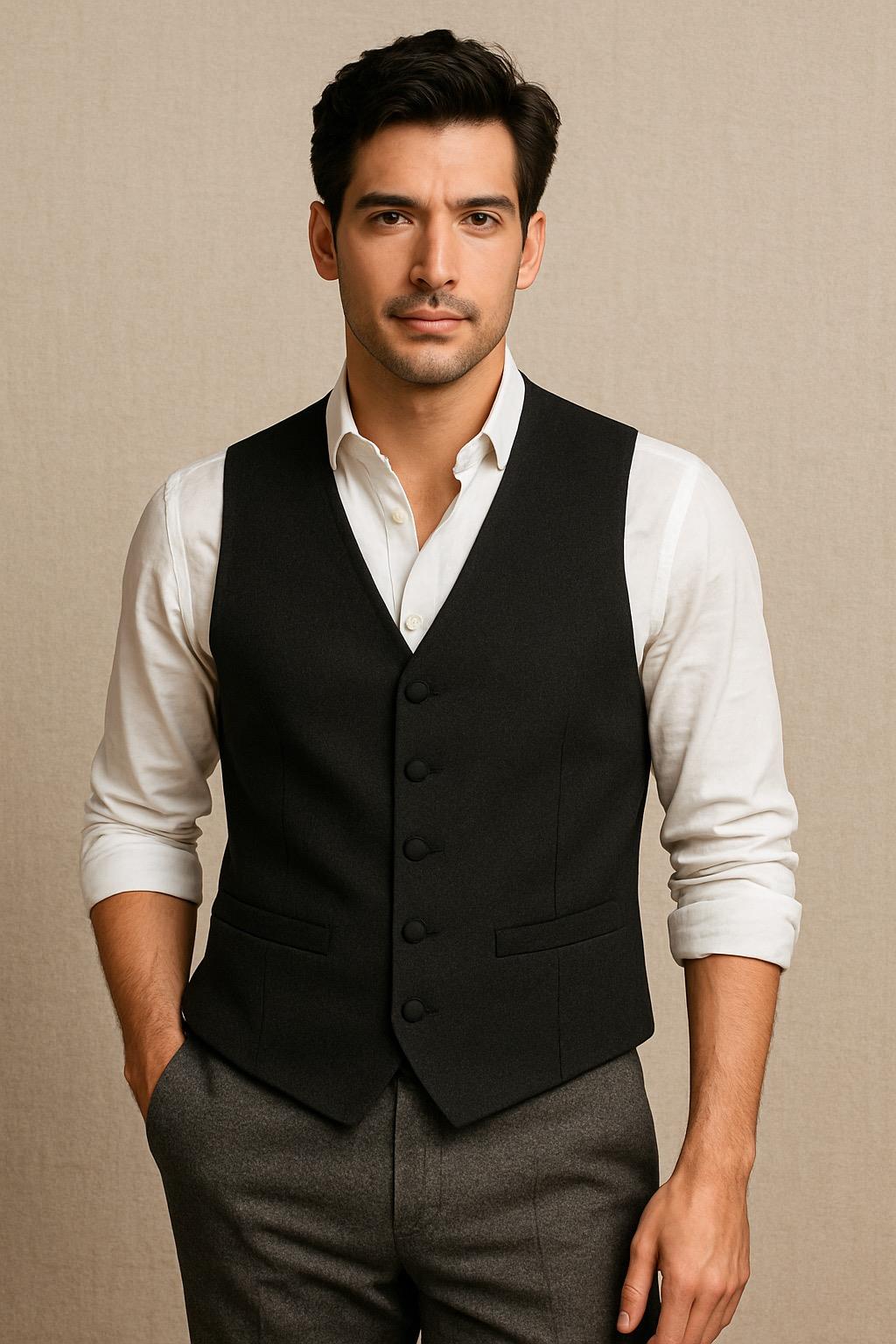 Men's Plain Black Formal Waistcoat