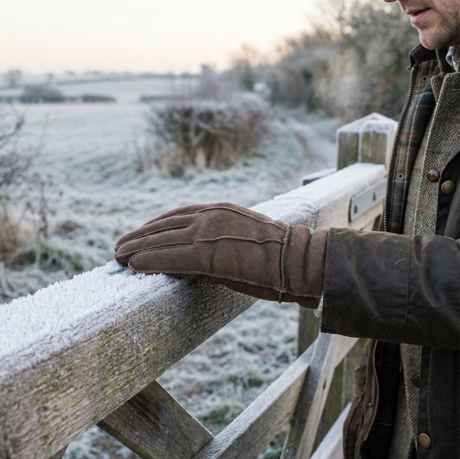 Unisex Suede Leather Shearling Wool Lined Thermal Gloves