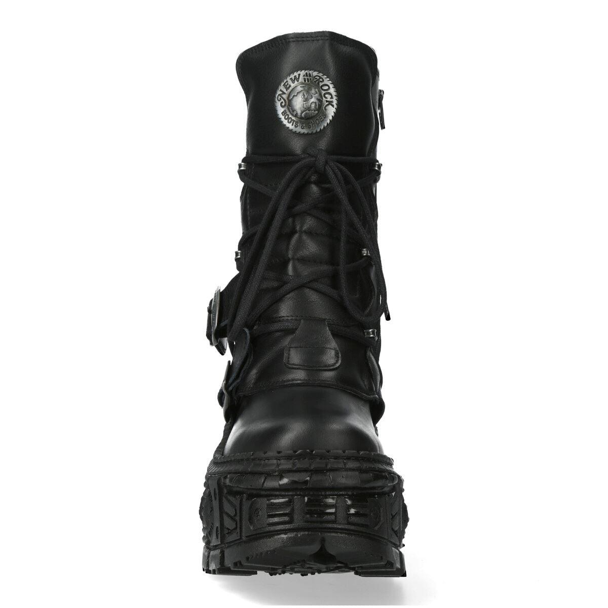 New Rock Boots Punk WALL373-S5 Metallic Black Leather Platform Gothic EMO Goth - Knighthood Store