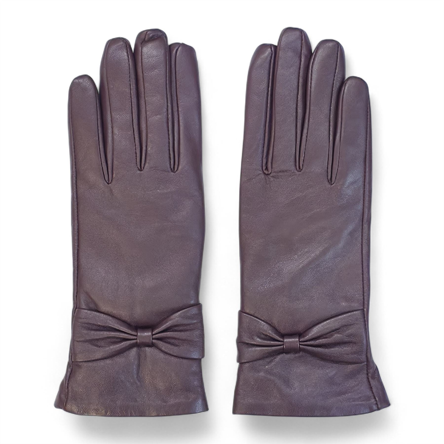 Women's Leather Wool Lined Bow Knot Accent Gloves