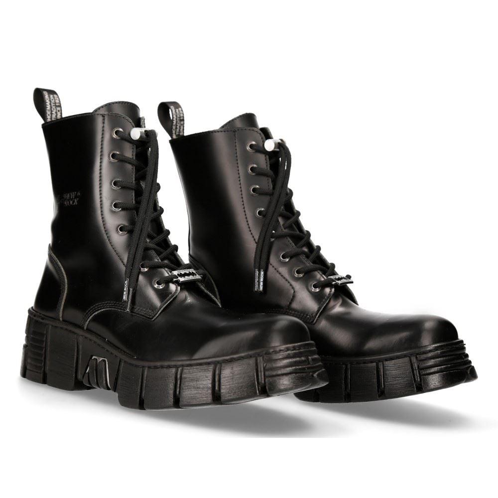 New Rock M-WALL026N-C5 Boots Black Leather Wall Rock Biker Ankle Tower Boots - Knighthood Store