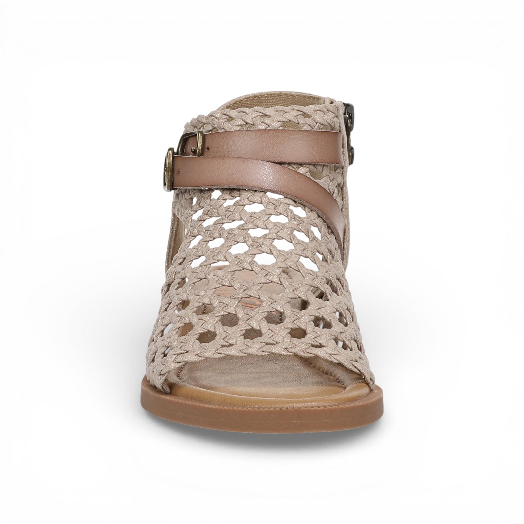 Anuella - Women's Golden Beige Weave Micro Wedge Sandals