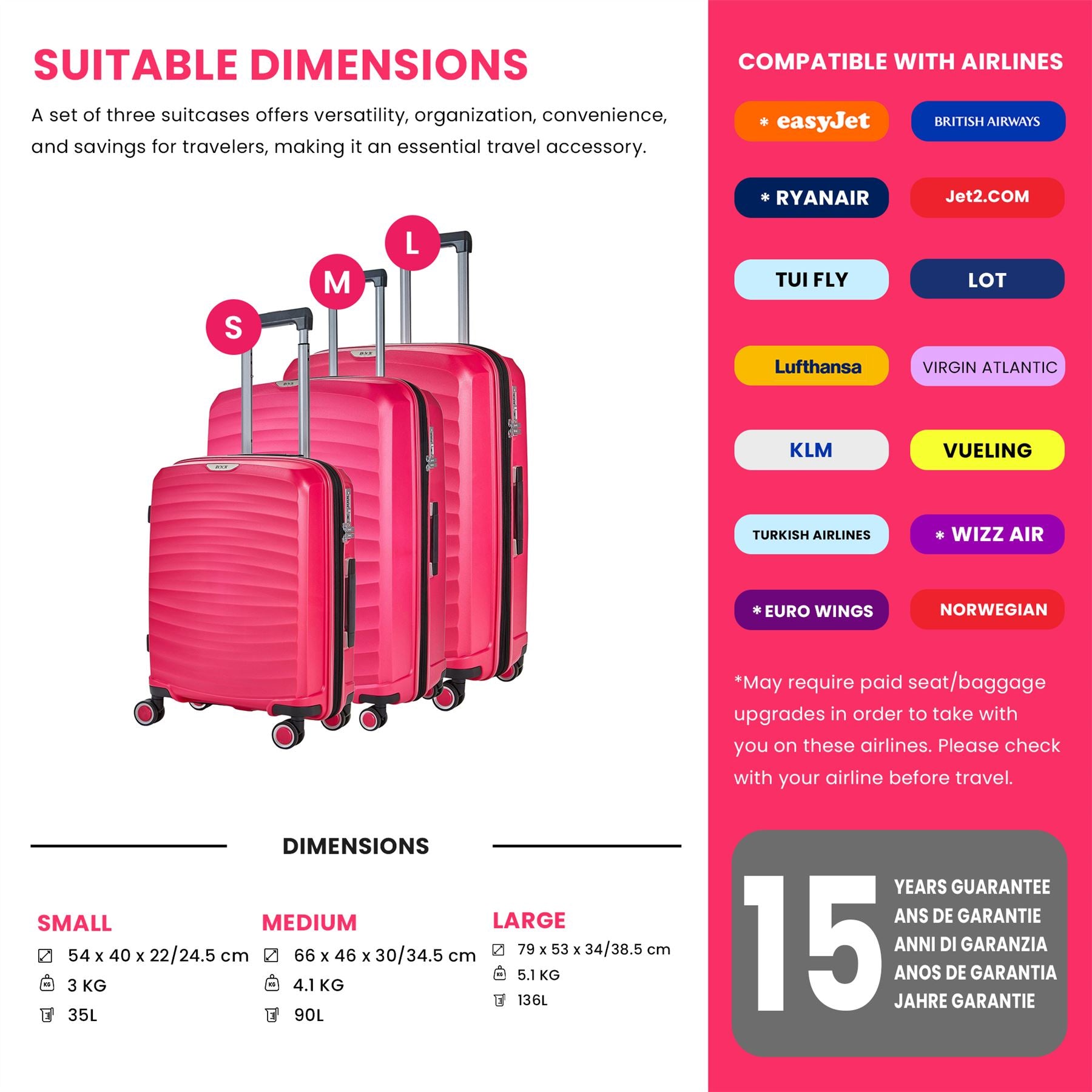 Luggage Suitcase Travel Bag Carry On Hand Cabin Check in Expandable Hard-Shell 4 Spinner Wheels Trolley Set | Sunwave