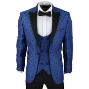 Mens Paisley Tuxedo Blazer And Waistcoat Brocade Dinner Jacket Satin Black Blue