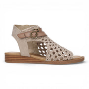Anuella - Women's Golden Beige Weave Micro Wedge Sandals