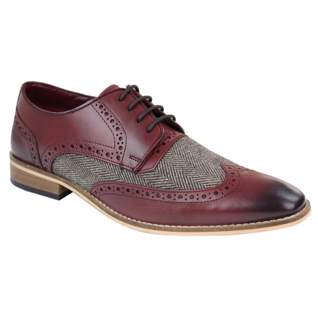 Mens Leather Gatsby Brogues Tweed Lace Shoes 1920s Peaky Blinders Classic - Knighthood Store