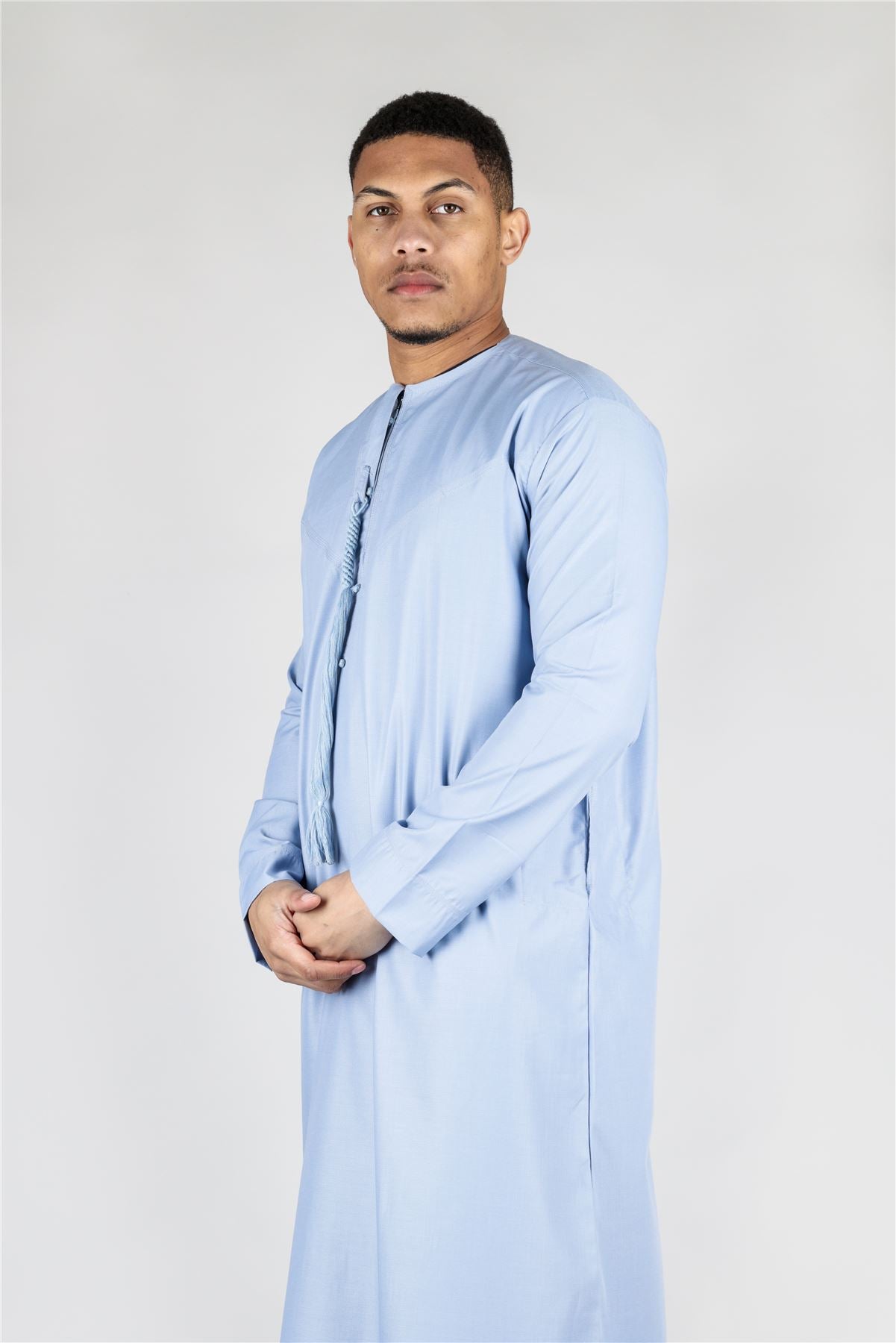 Men's Thobe Emirati Omani Jubba Islamic Clothing Muslim Kaftan Eid Robe Arab String Tassel