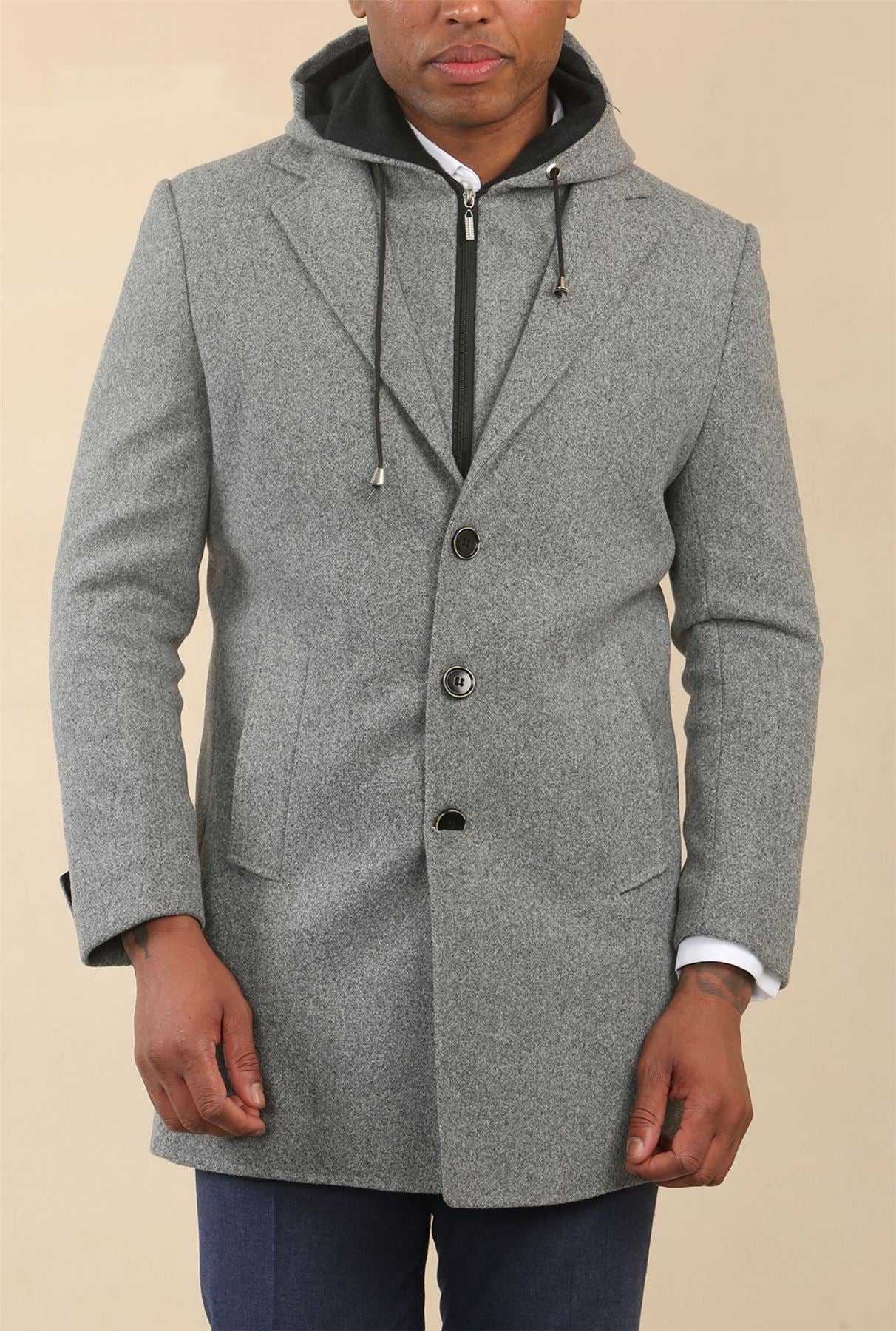 Men's Hooded Wool Blend Classic Overcoat