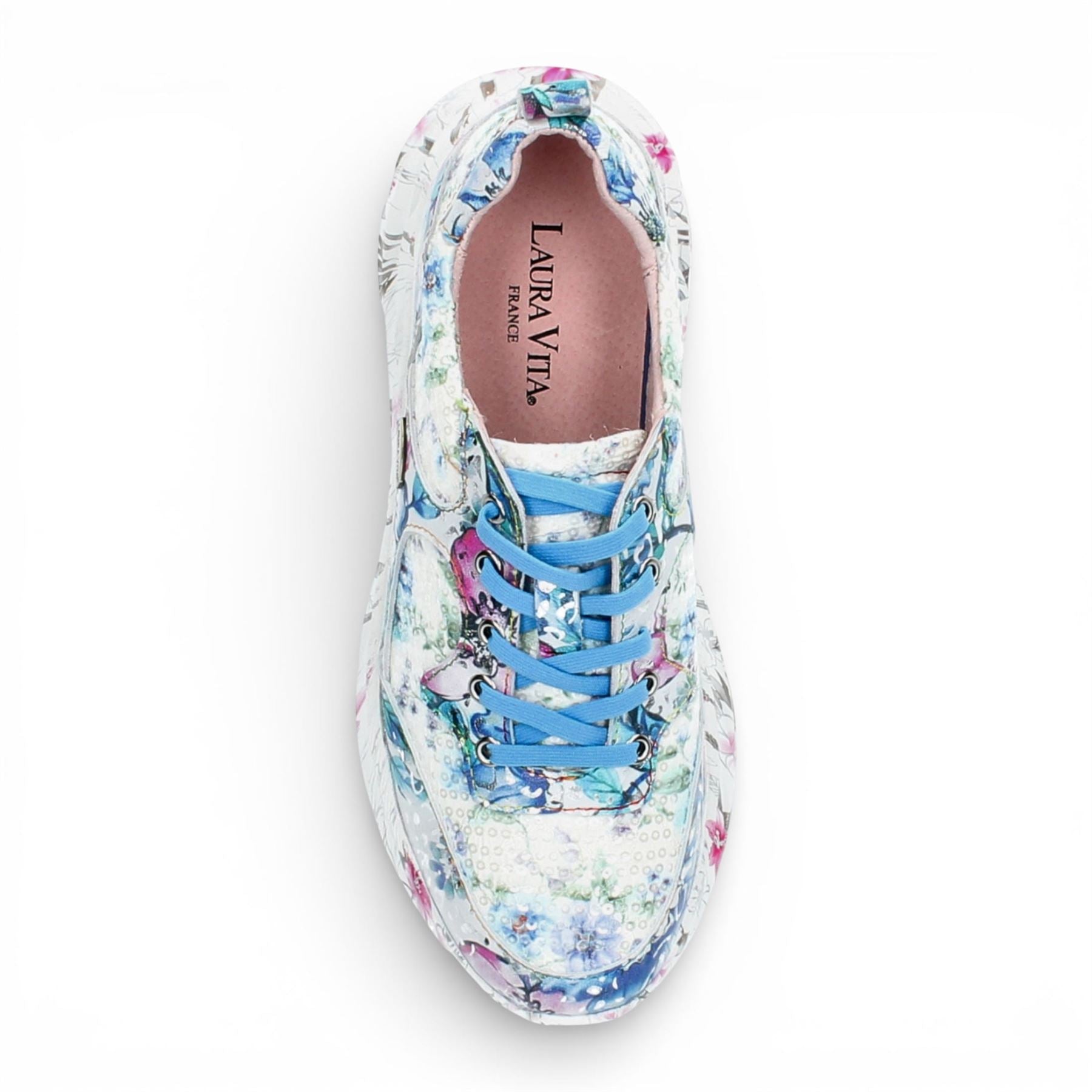 Sofiao 07 - Women's Blue Floral Leather Platform Sneakers