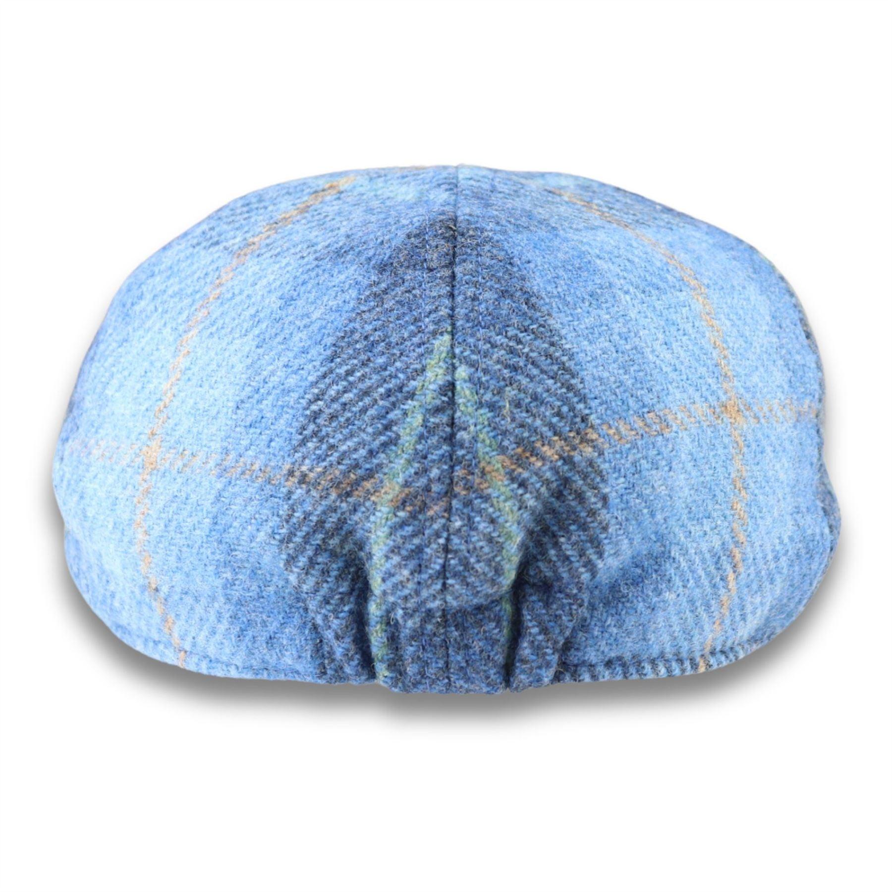 Men's Duckbill Cap 100% Wool Tweed Blue Check Gatsby Peaked Ivy 6 Panel Hat - Knighthood Store