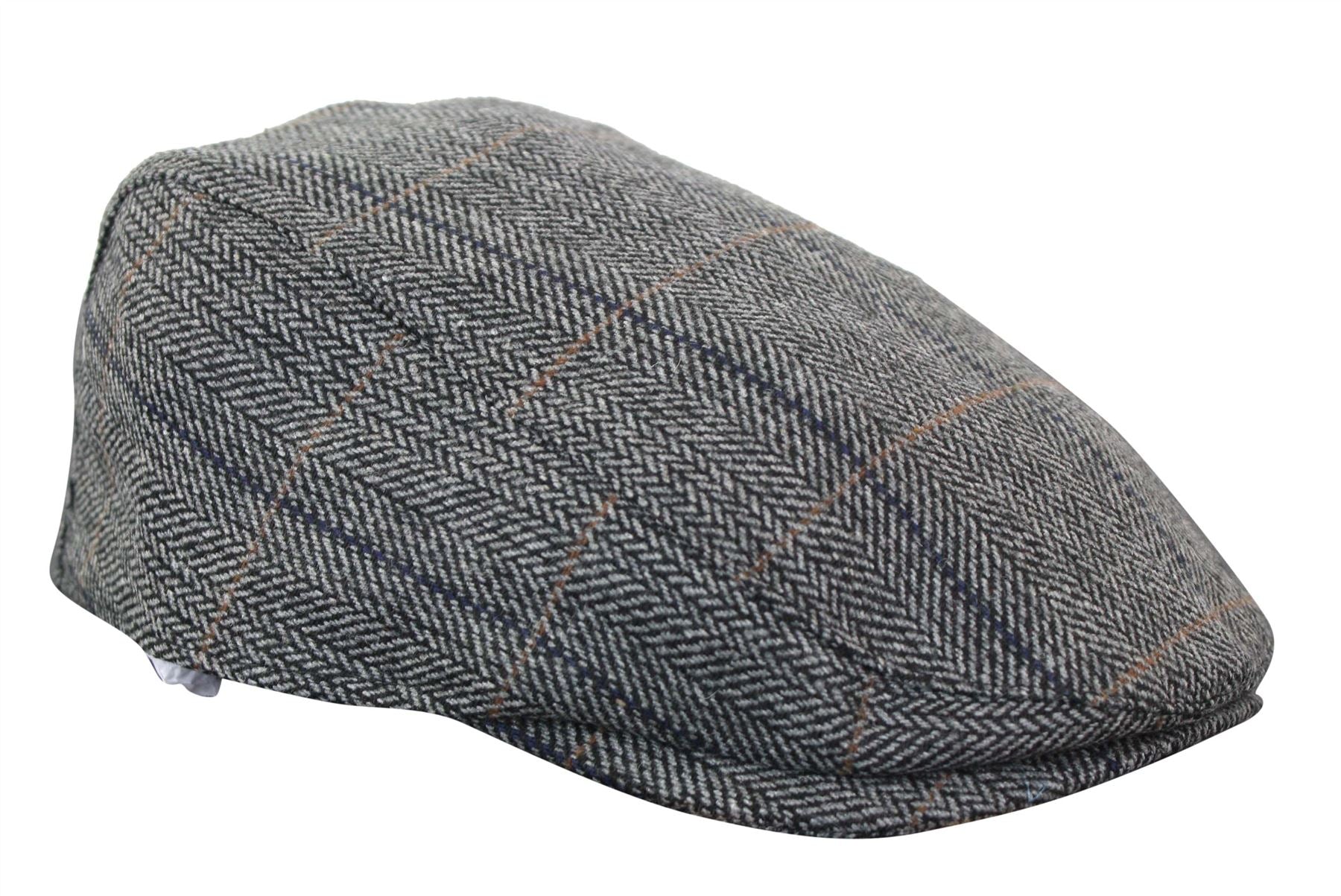 Mens Herringbone Tweed Wool Check Grandad Flat Caps Hats Vintage Green Grey Blue Brown