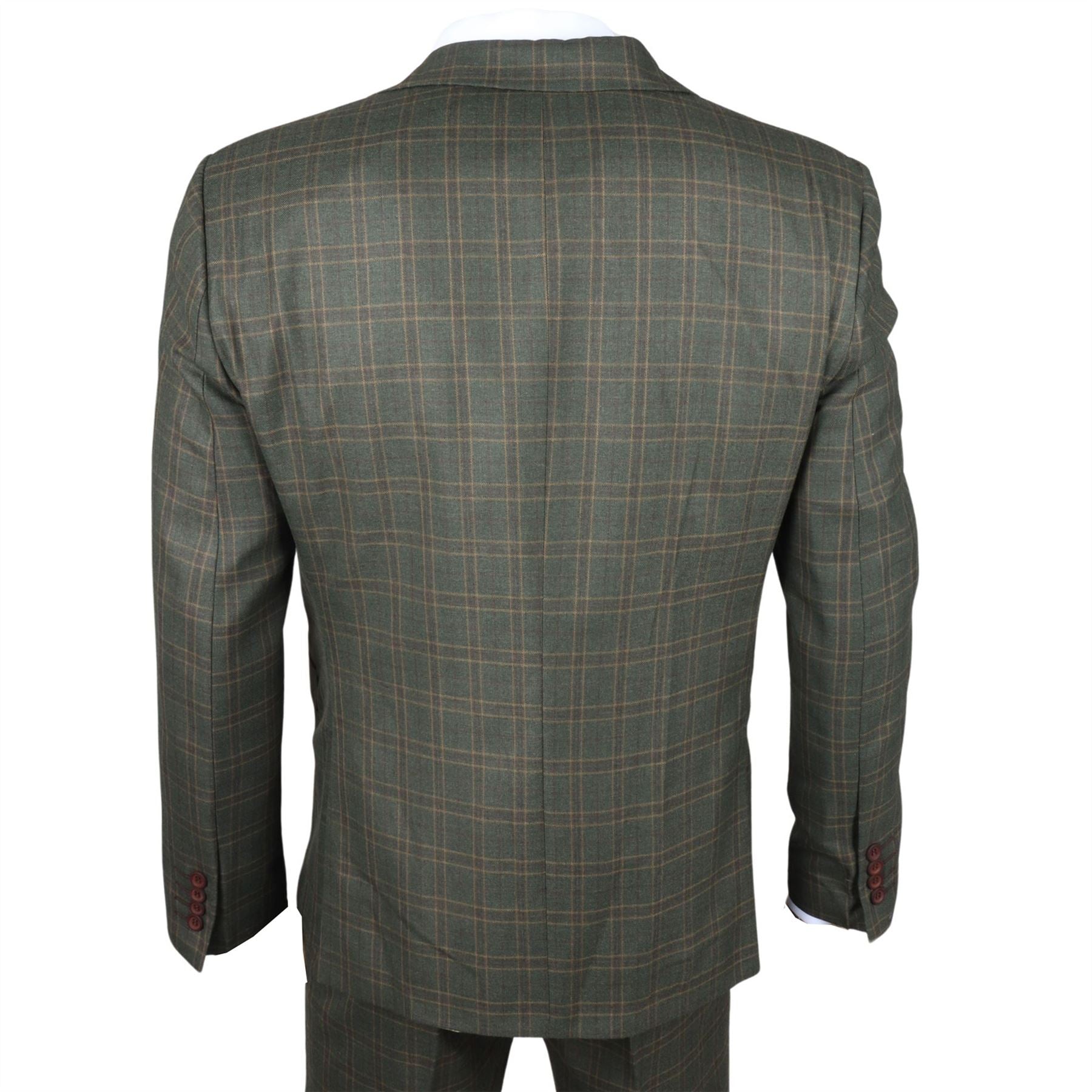Men's Suit 3 Piece Green Checkered Tailored Fit Classic Formal Dress