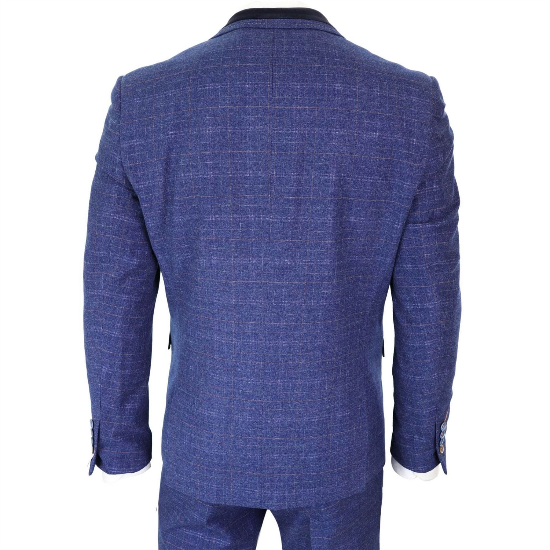 Mens Blue Tweed Check 3 Piece Suit Vintage Retro Classic Tailored Fit 1920's