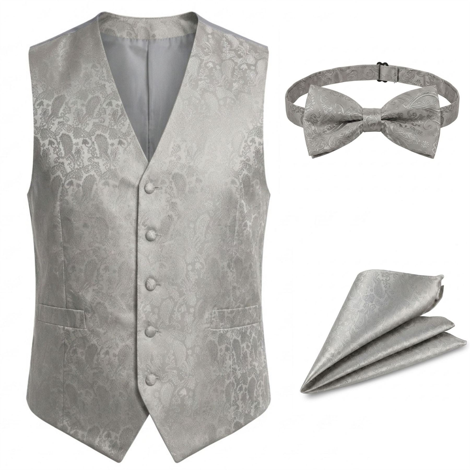 Men's Paisley Floral 3 Piece Bow Tie Hankie Waistcoat Set