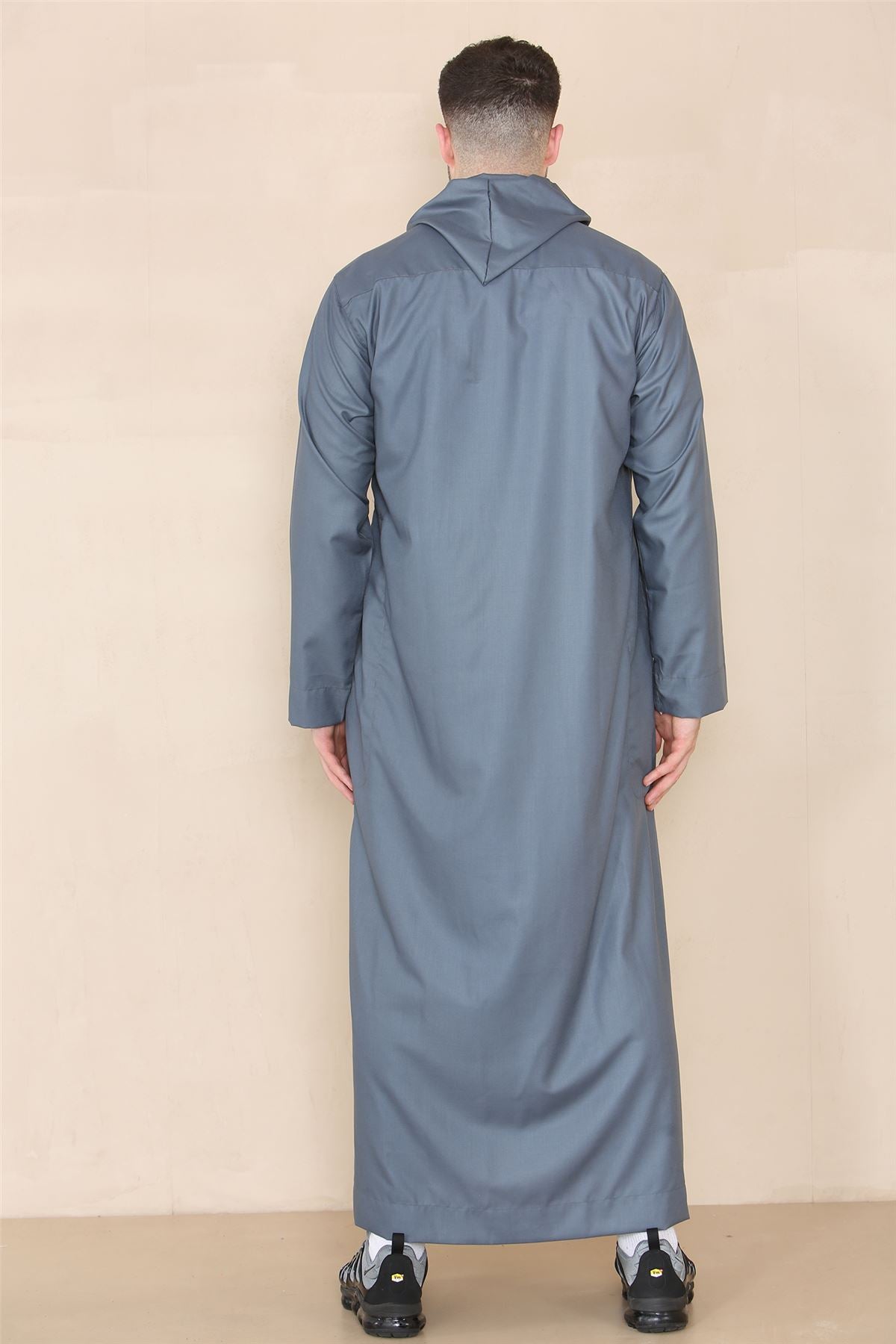 Mens Hooded Thobe Hood Jubba Nehru Stand Collar Islamic Clothing Muslim Kaftan Robe Saudi Slim Regular Fit