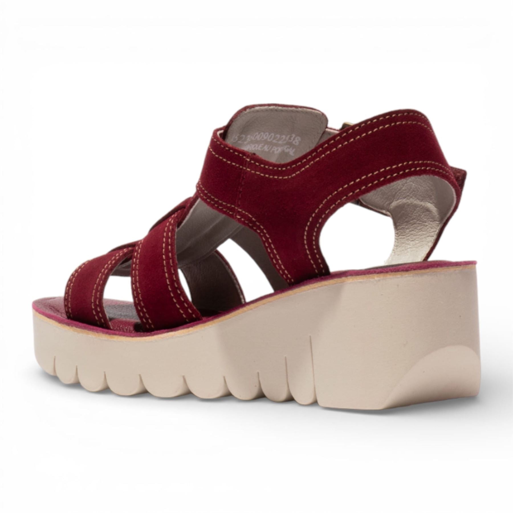 YUDD236FLY - Women’s Berry Red Suede Leather Wedge Sandals