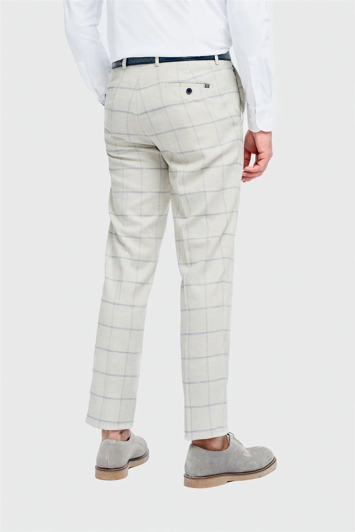 Men's Trousers Grey Checked Linen Suit Pants