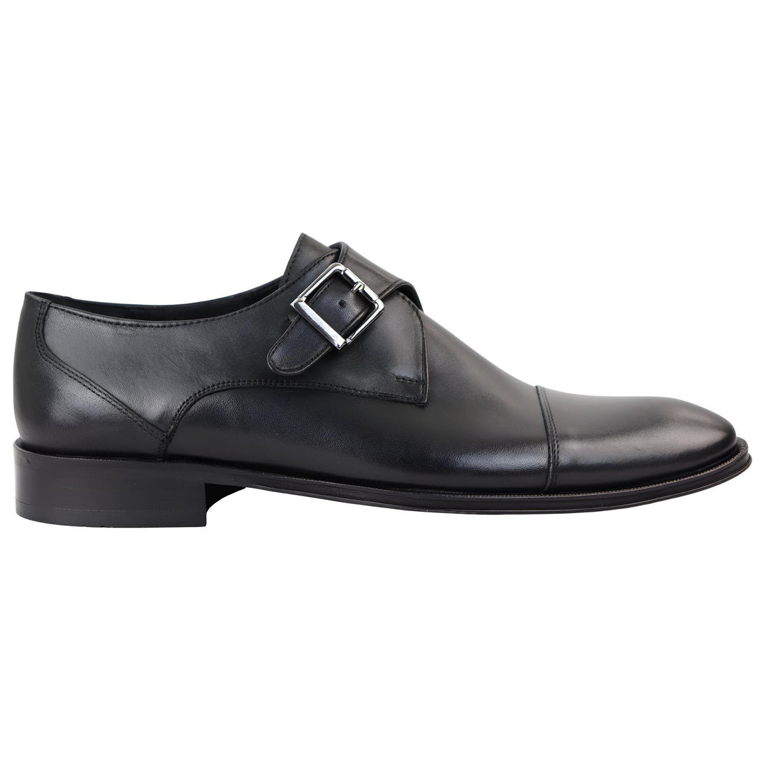 Men's Black Monk Shoes Side Buckle Genuine Leather Formal Dress Shoe - Knighthood Store