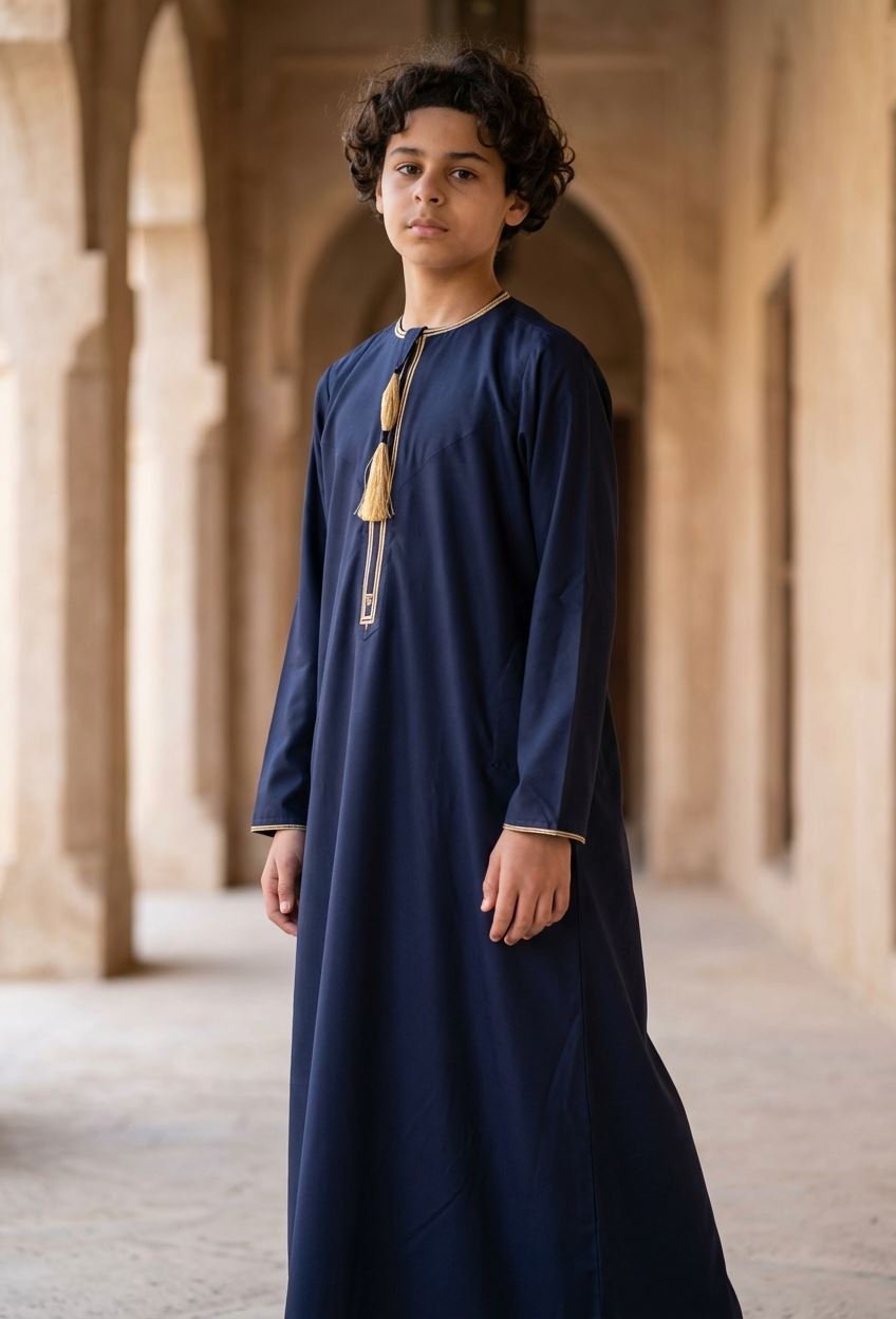 TT-003 - Boy's Emirati Omani Gold Tassel Embroidery Thobe