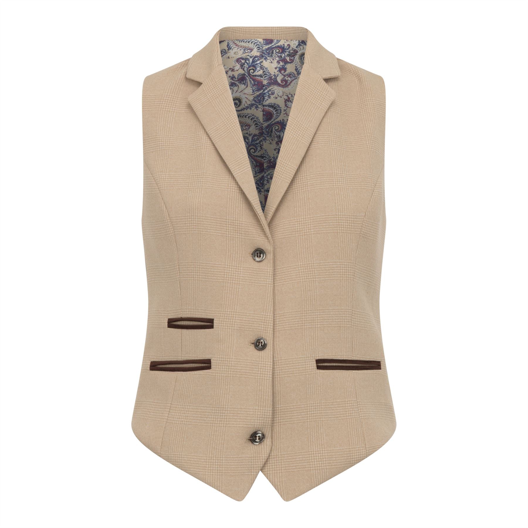 TPW-54 - Women's Cream 3 Piece Prince Of Wales Check Suit