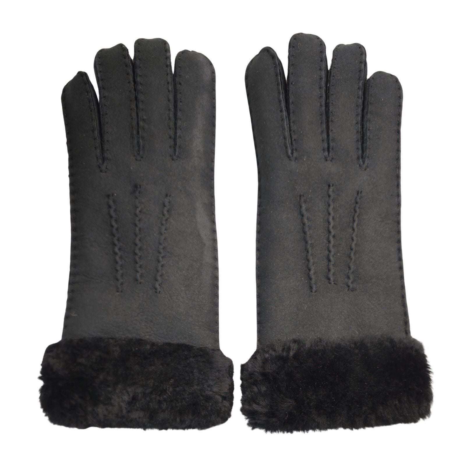 Women's Plush Shearling Cuff Suede Genuine Leather Gloves