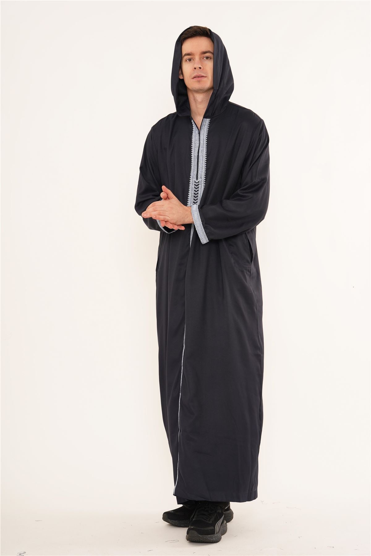 Men's Hooded Gandoura Embroidery Moroccan Thobe