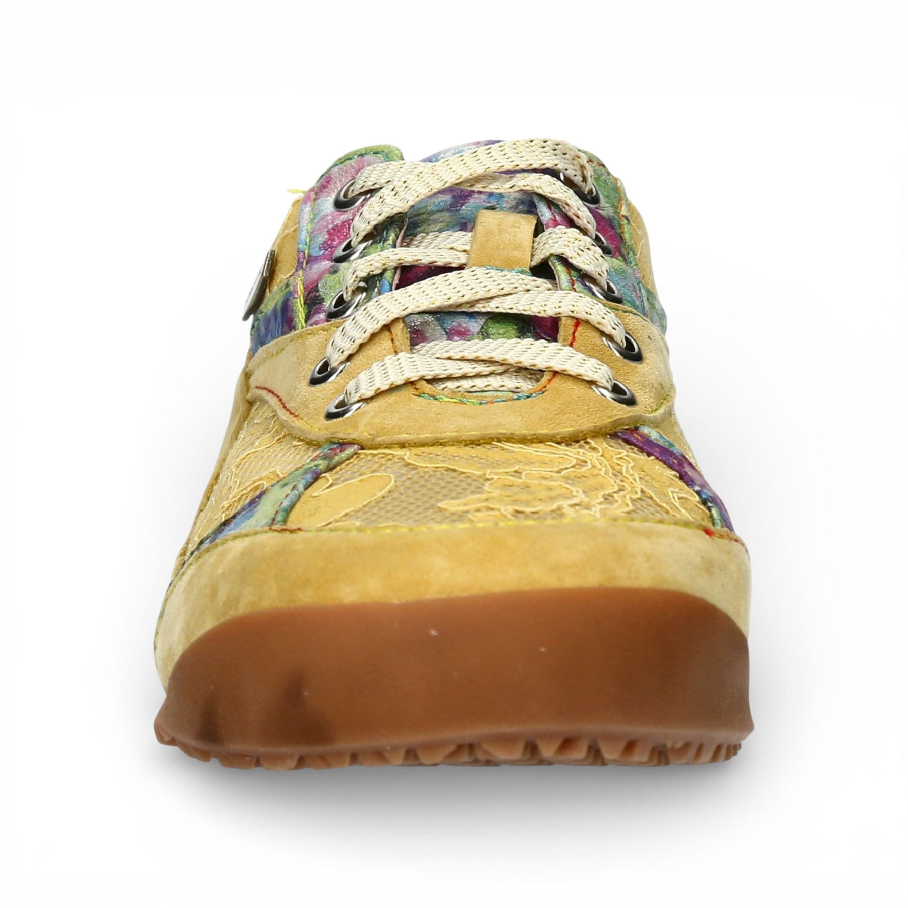 Tivanao 03 - Women's Yellow Floral Leather Sneakers