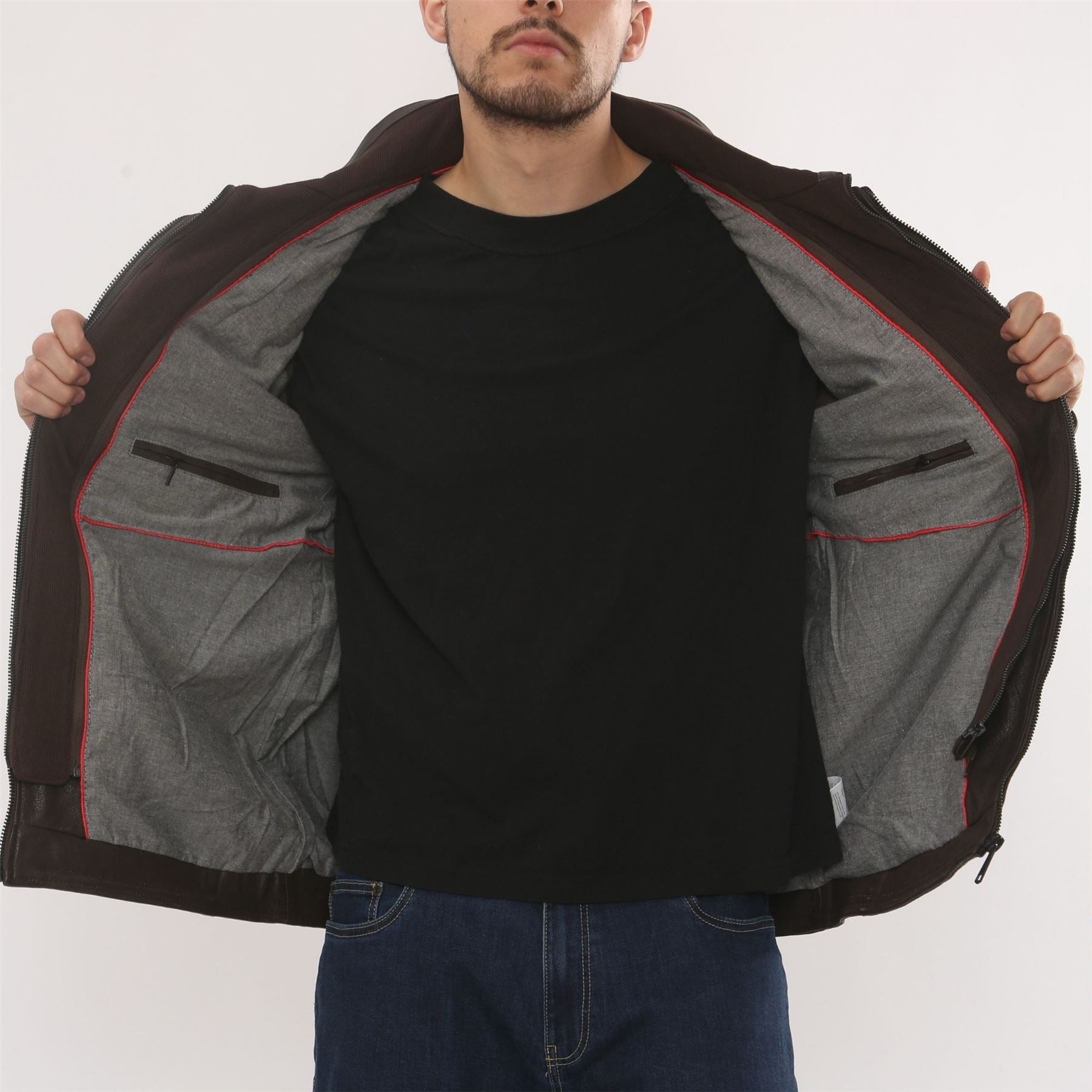 Men's Leather Motorcycle Jacket Classic Biker Coat