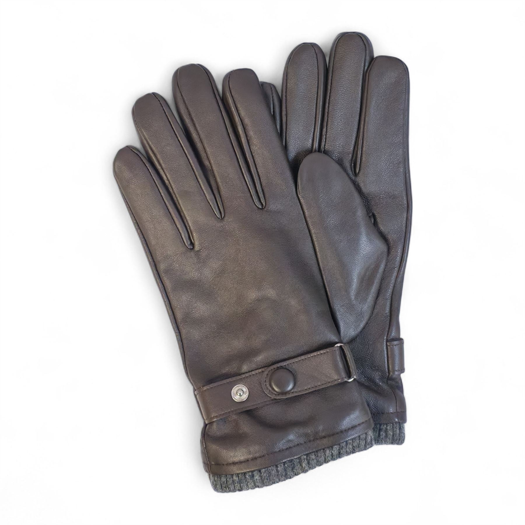 Men’s Genuine Leather Ribbed Knit Cuff Gloves