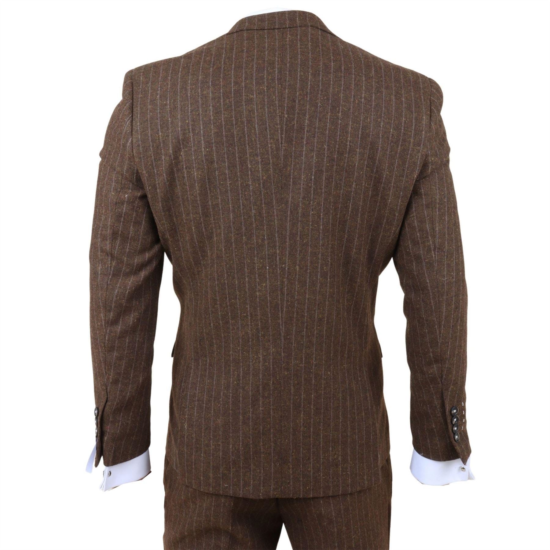 Victor - Men's Brown Pinstripe Slim Fit 3 Piece Suit