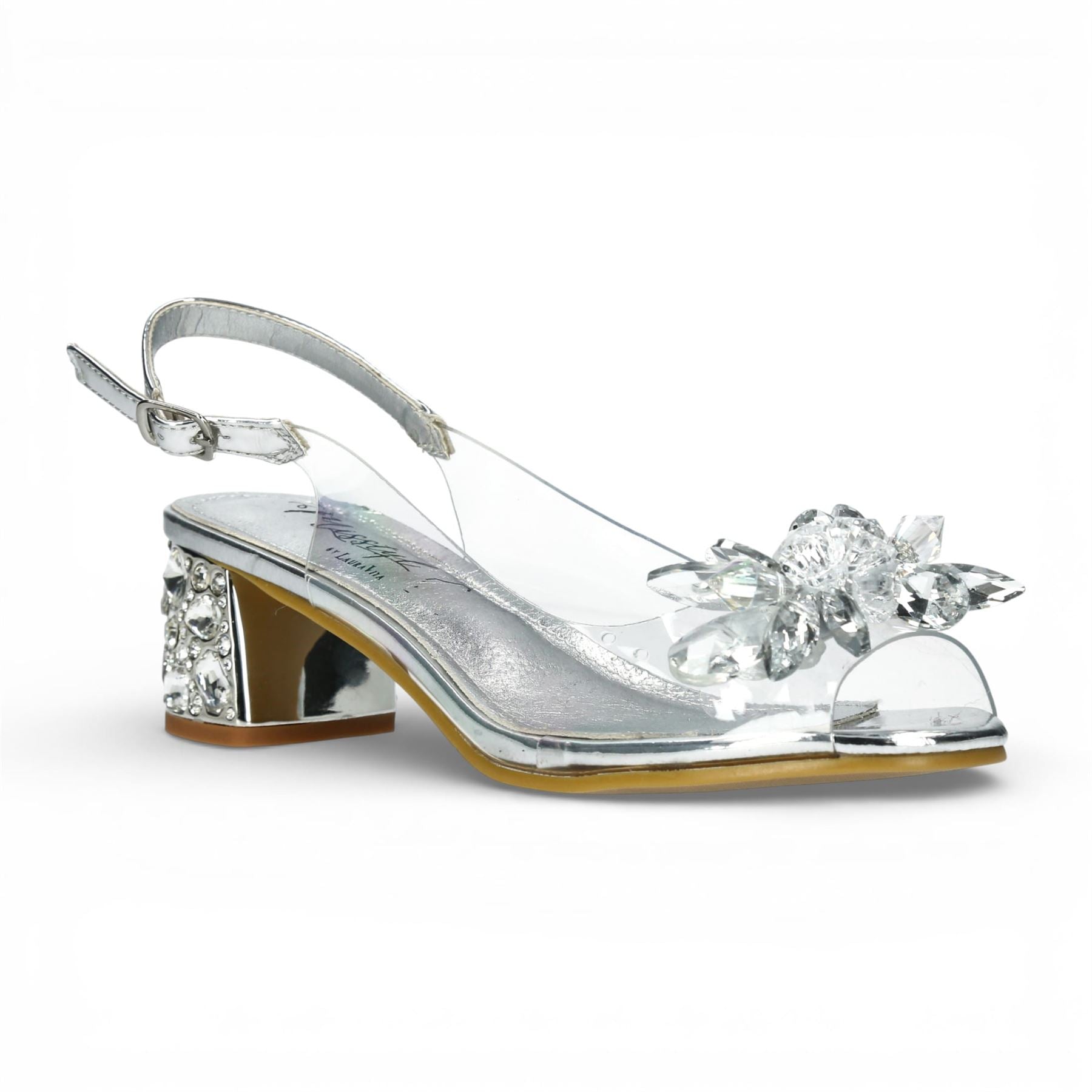 Mily 22 - Women’s Clear Silver Slip-On Heel Sandals