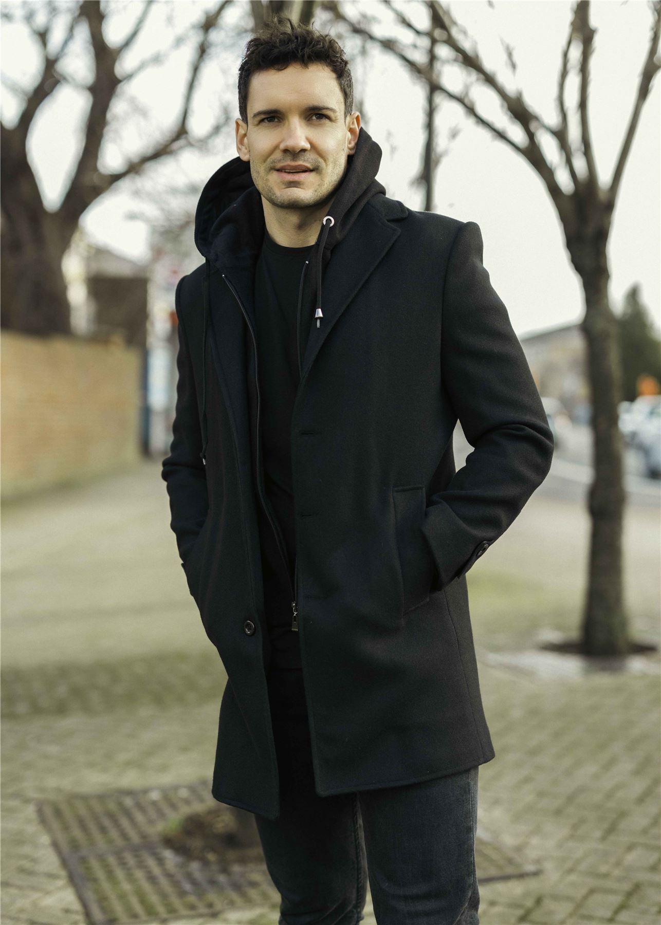 Men's Hooded Wool Blend Classic Overcoat