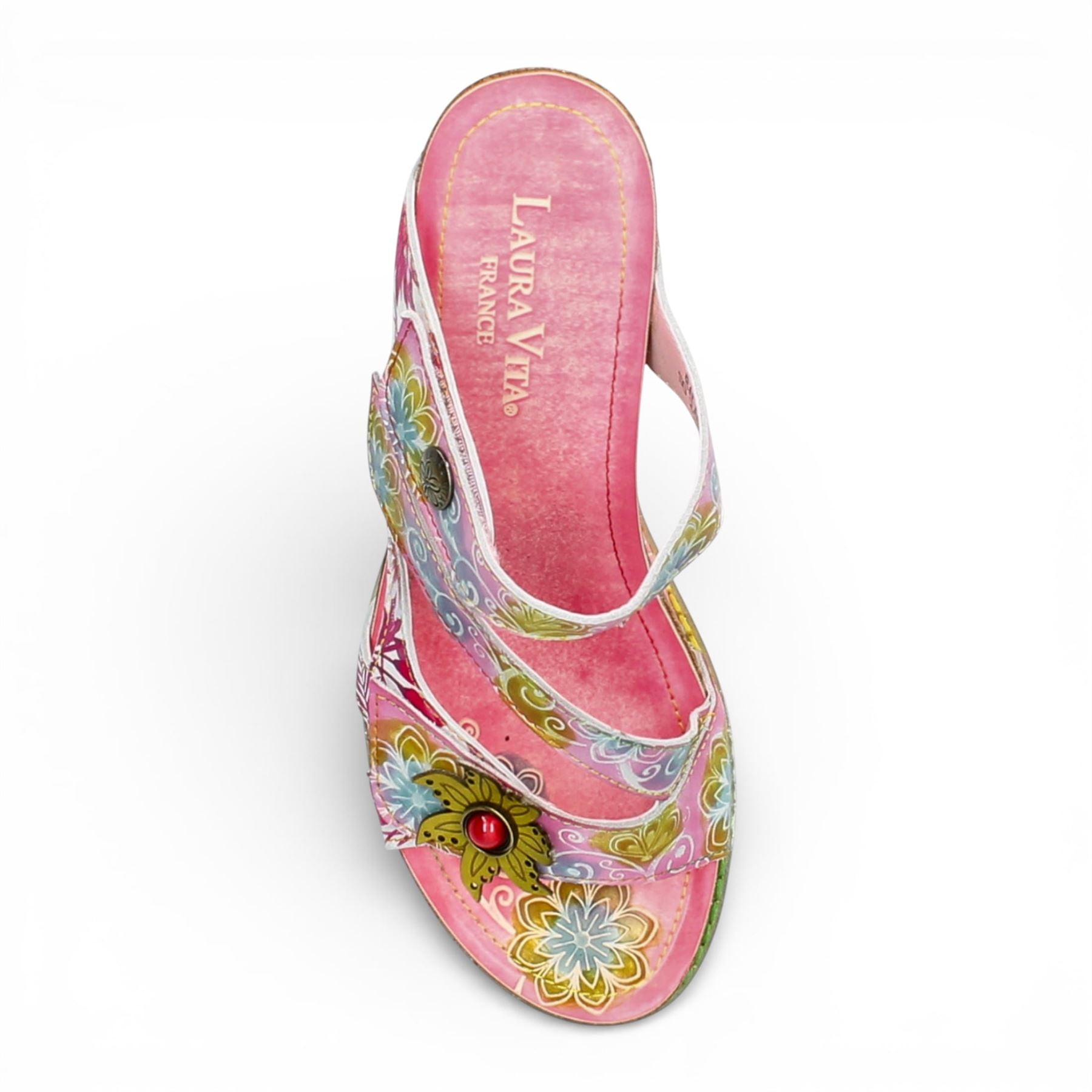 Balade 32 - Women's Rose Pink Floral Leather Wedge Sandals