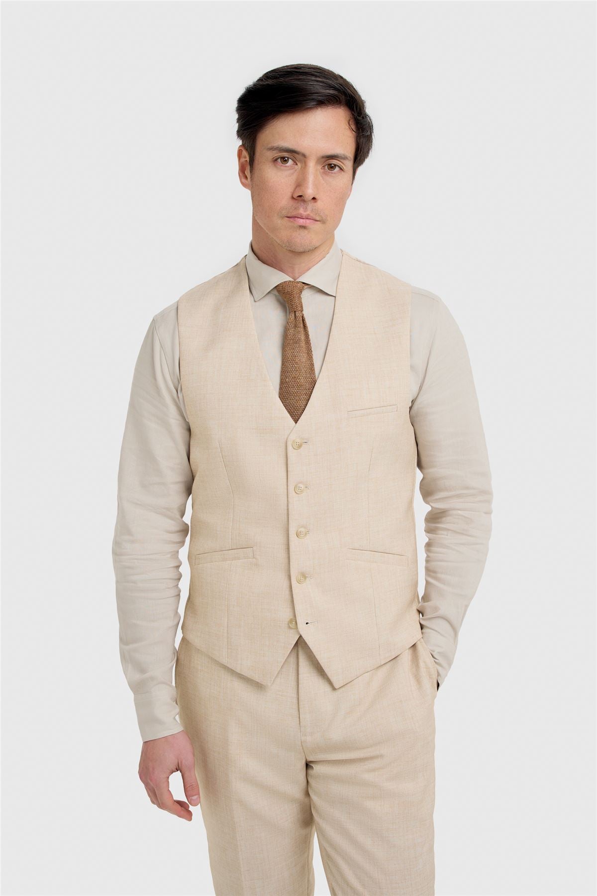 Malibu - Men's Beige 3 Piece Textured Suit