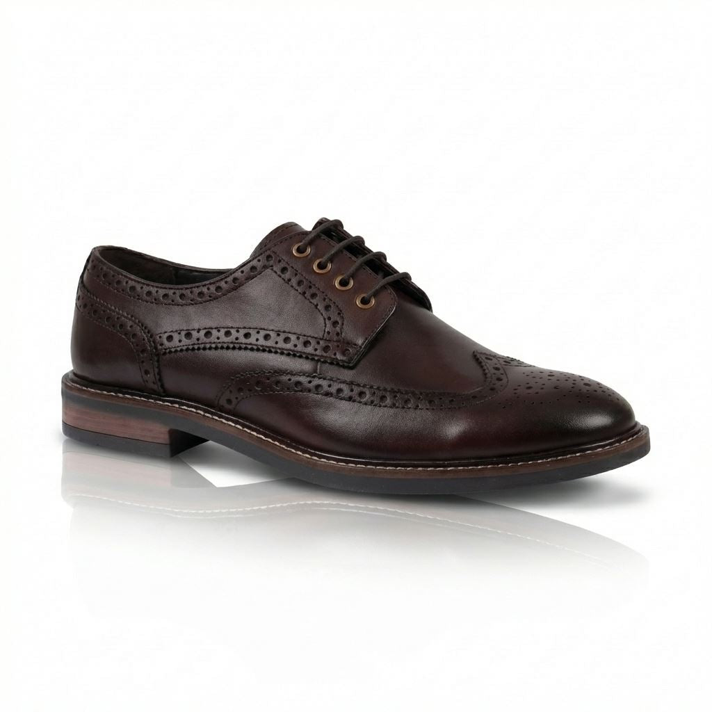 Stokes - Men’s Brown Leather Wingtip Brogue Lace-Up Shoes