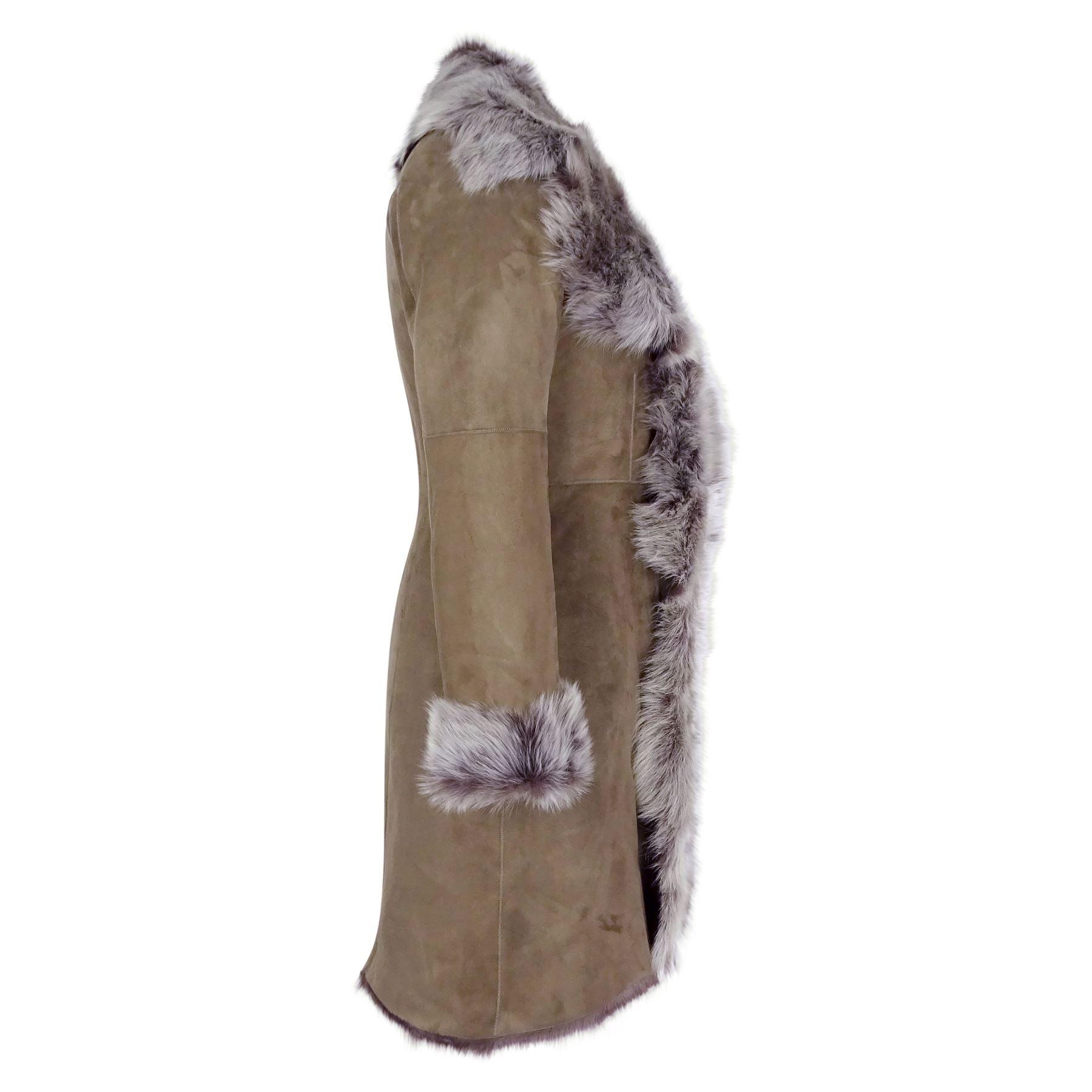 Taupe 3/4 Length Ladies Suede Real Toscana Sheepskin Coat Tailored Fit - Knighthood Store