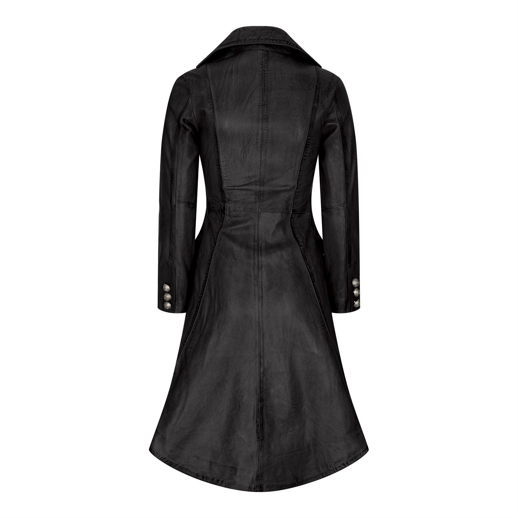 Women's Leather Jacket Tail Coat Gothic Double Breasted Trench Coat - Knighthood Store