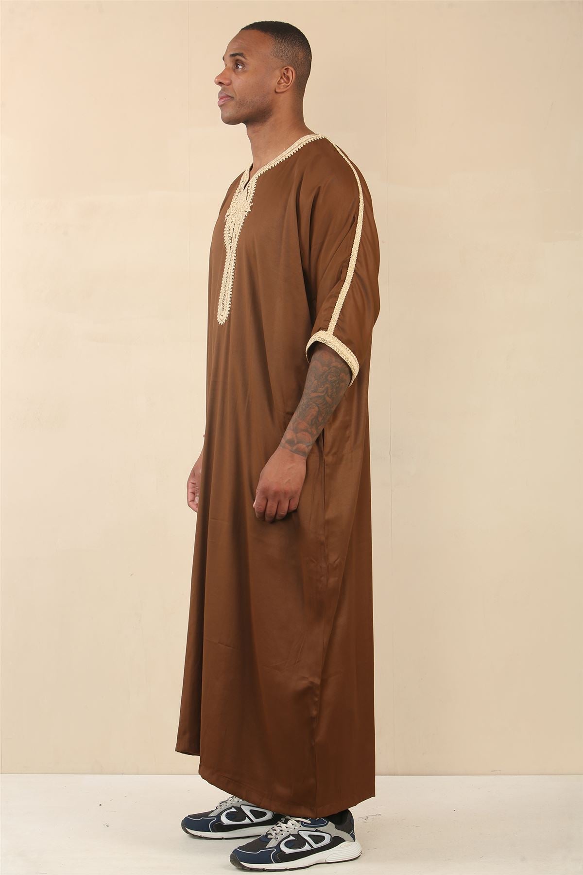 Men's Moroccan Thobe Short Sleeve Gandoura Embroidery Kaftan