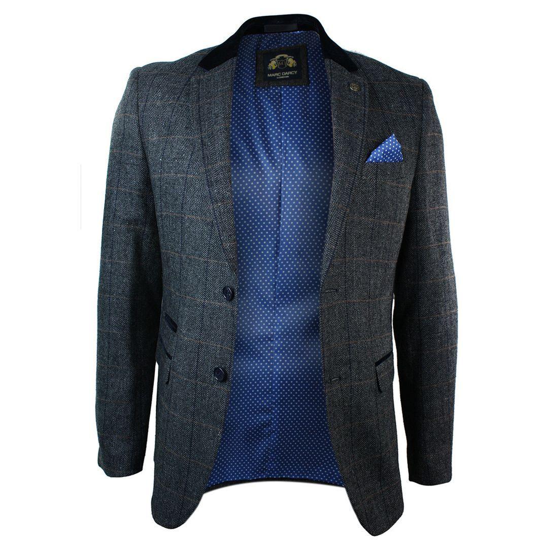 Mens Check Vintage Herringbone Tweed Tan Brown Blazer Jacket Fitted - Knighthood Store