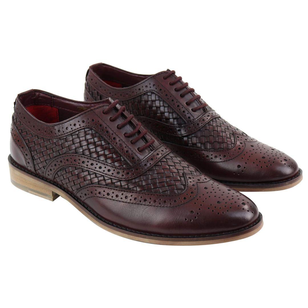 Mens Real Full Leather British Brogues Maroon Brown Black Smart Casual Retro - Knighthood Store