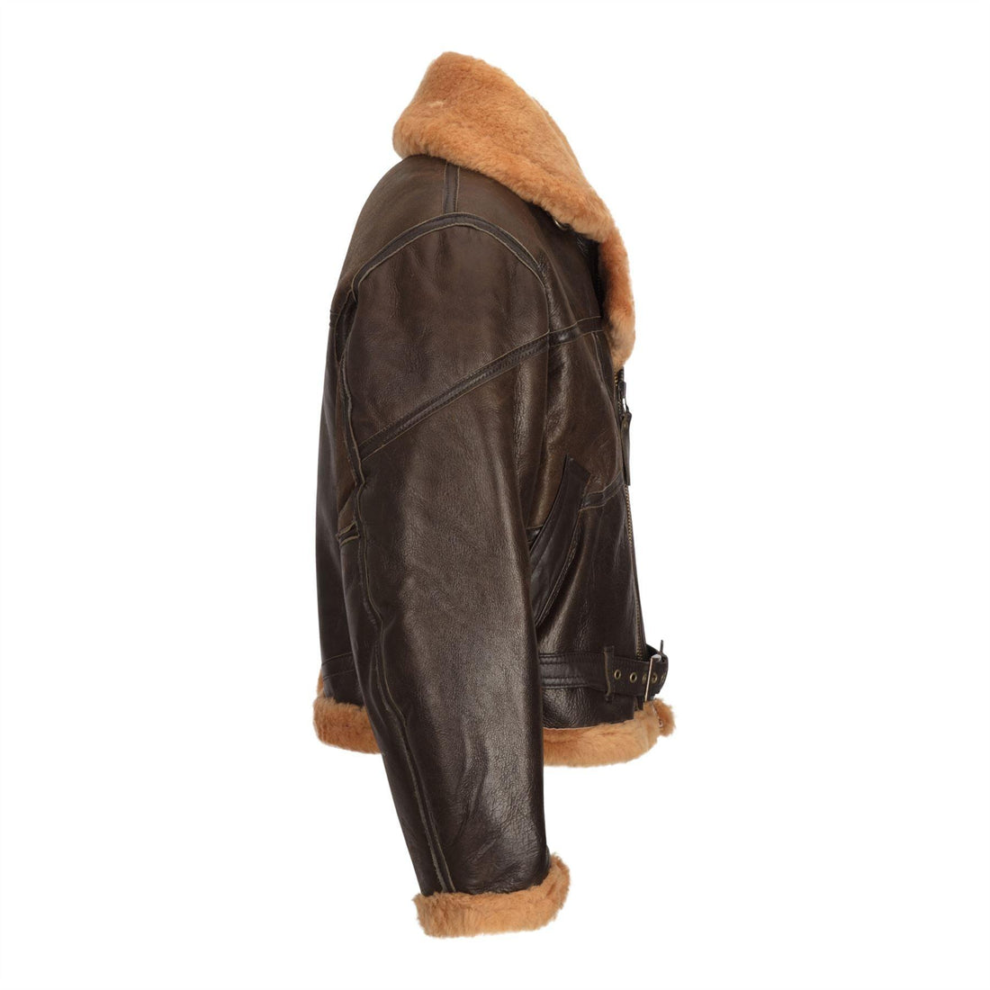 Ladies Brown Real Sheepskin Flying Jacket Camel Fur Belt Vintage Zipped Winter - Knighthood Store
