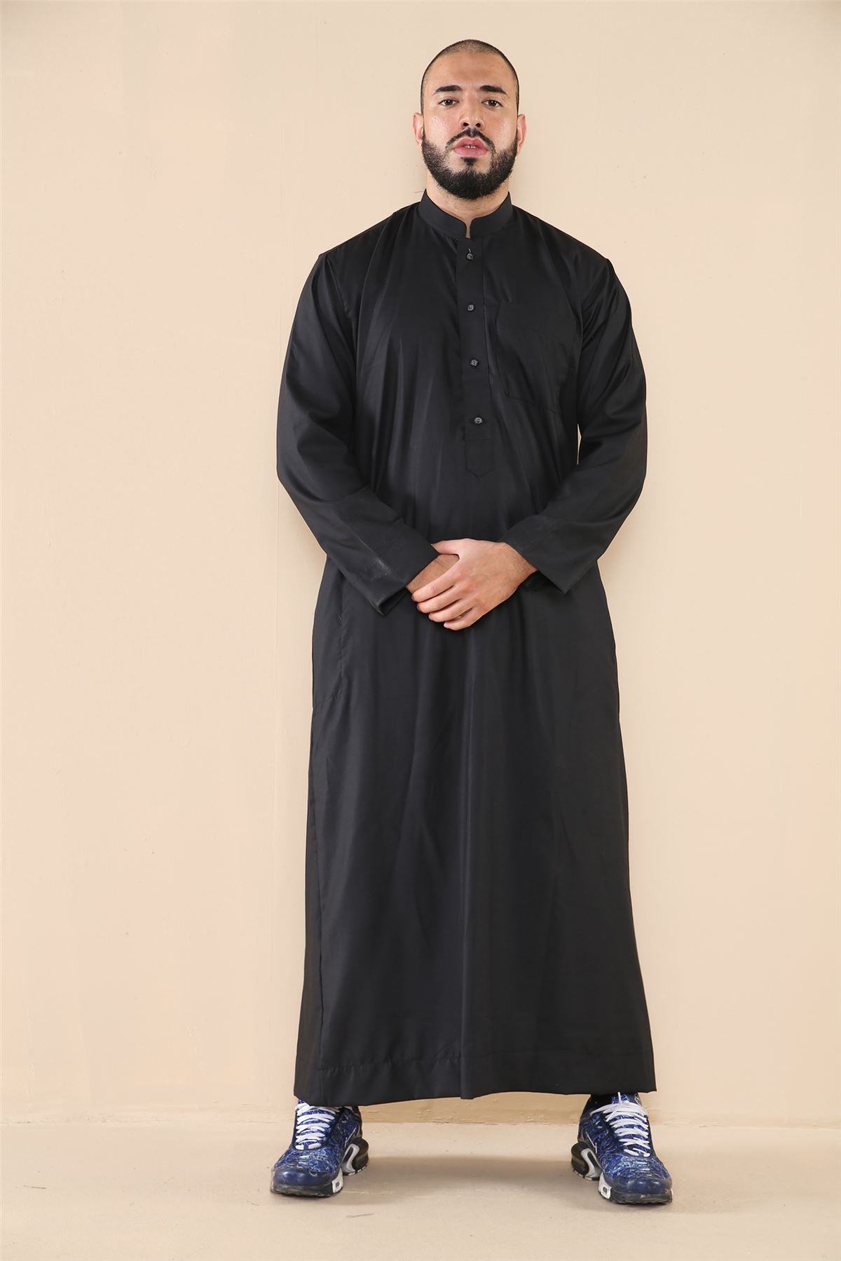 Mens Thobe Jubba Nehru Stand Collar Islamic Clothing Muslim Cotton Kaftan Dress Robe Saudi