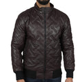 Men's Puffer Quilted Bomber Jacket Real Leather Casual - Knighthood Store