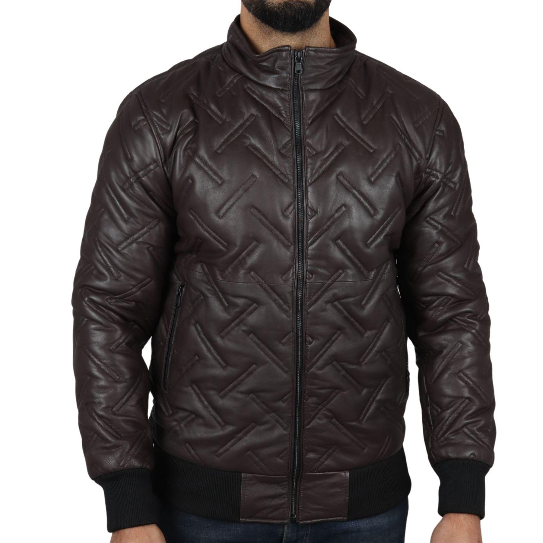 Men's Puffer Quilted Bomber Jacket Real Leather Casual - Knighthood Store