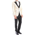 Mens 3 Piece Cream Black Ivory Suit Bow Tie Tuxedo Ceremony Wedding Grooms Prom - Knighthood Store