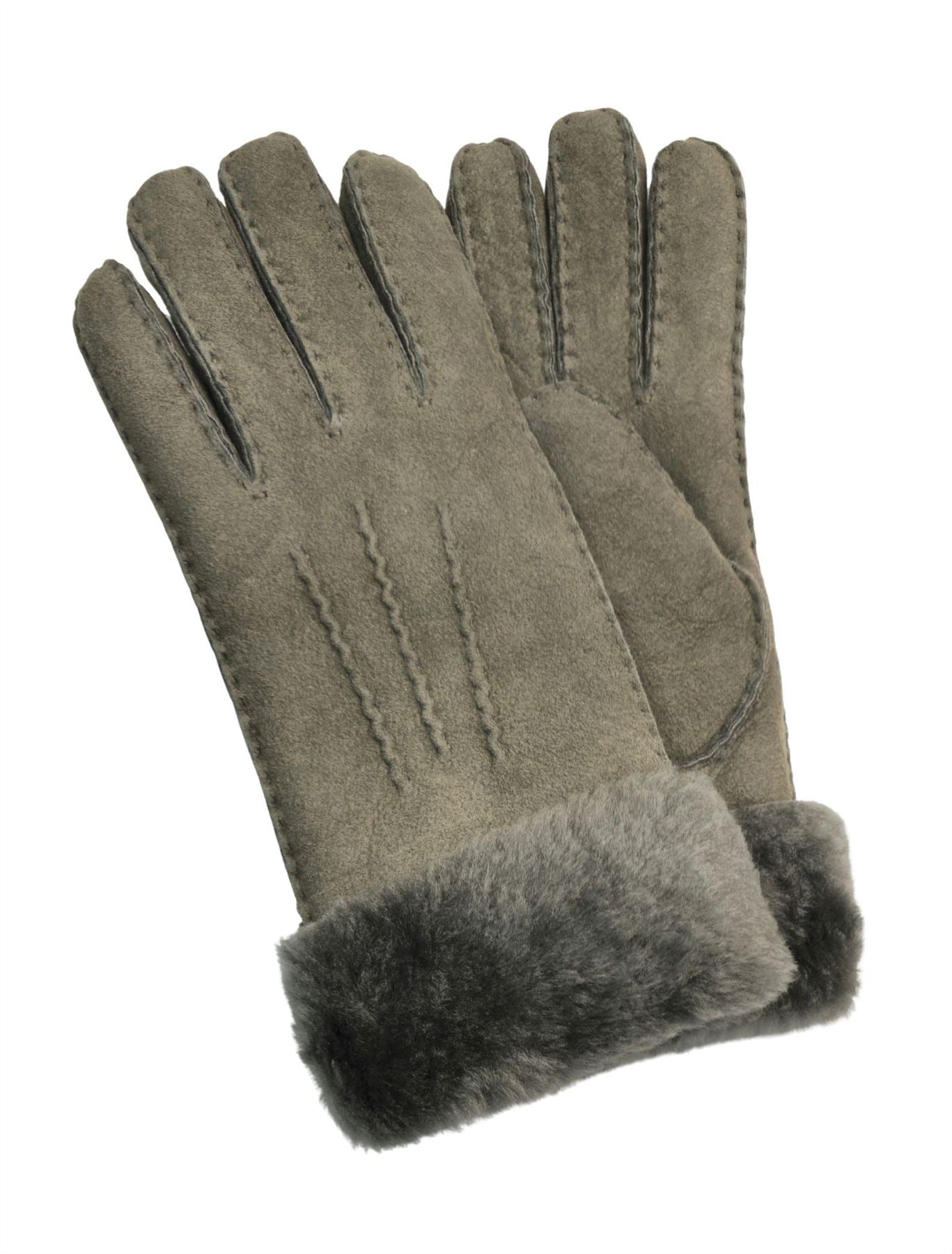 Women's Plush Shearling Cuff Suede Genuine Leather Gloves