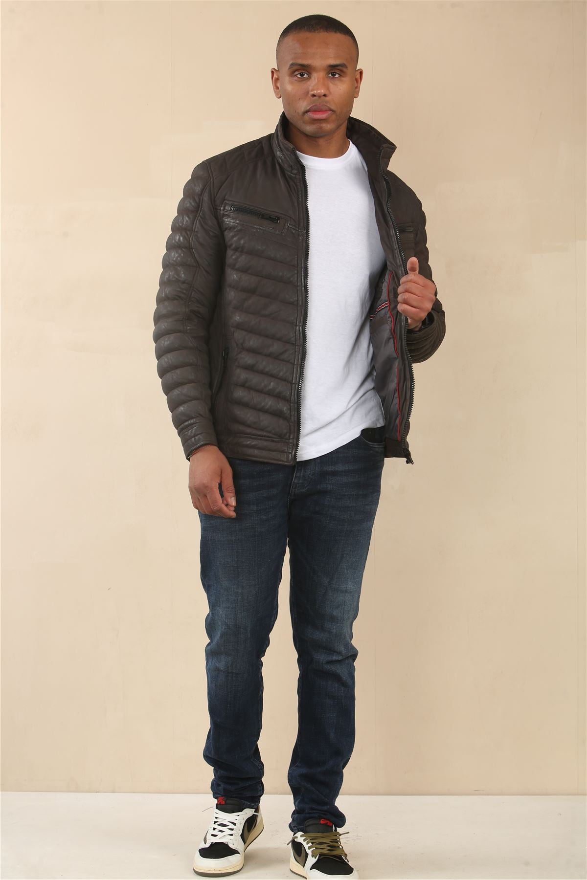 Men's Quilted Puffer Soft Napa Leather Jacket