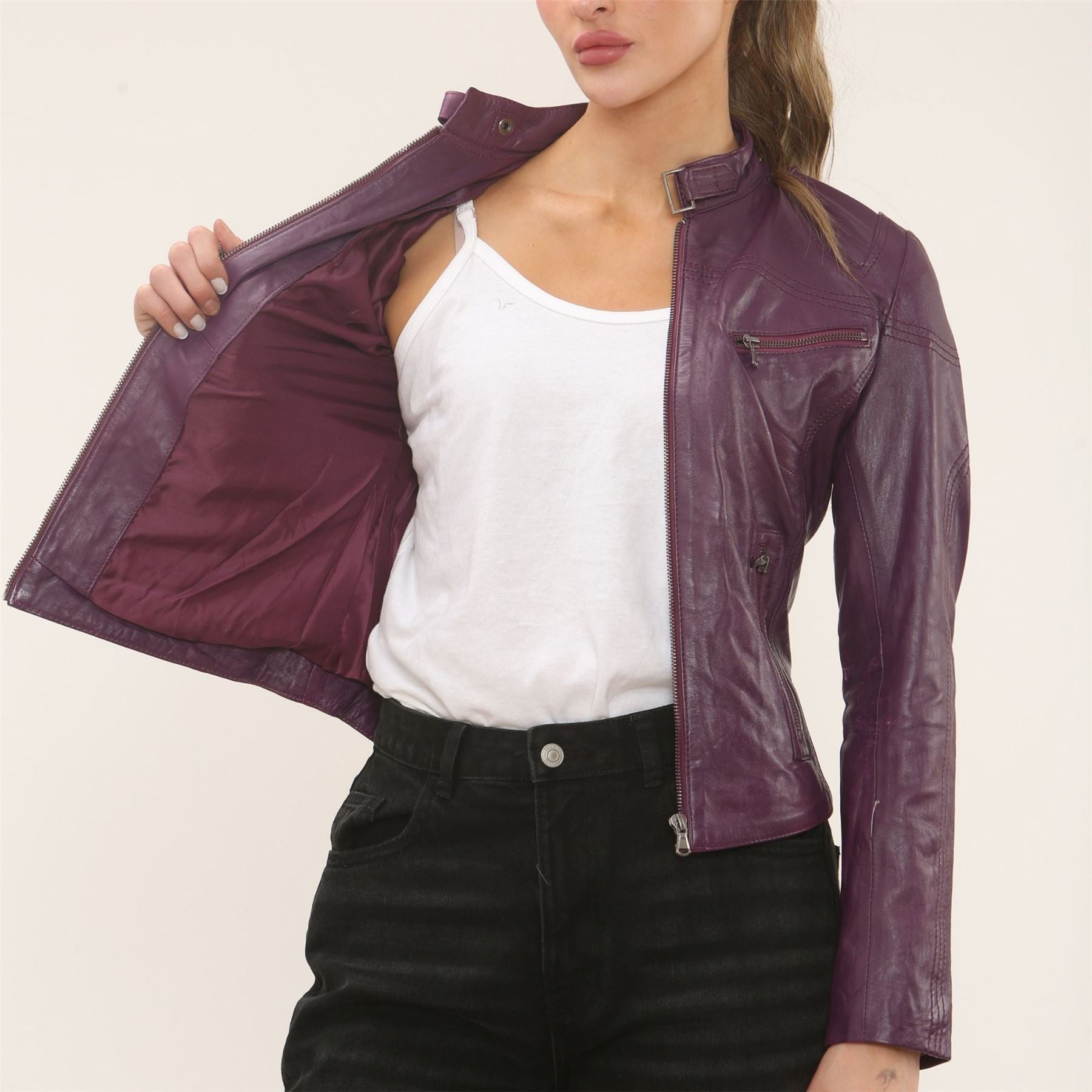 Women's Real Leather Classic Racer Style Biker Jacket