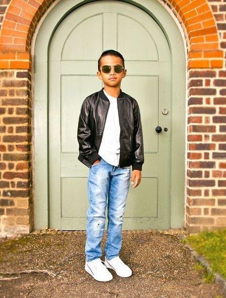 Boys GIrls Kids Unisex Real leather Bomber Style Jacket Varsity Zip Black Blue - Knighthood Store